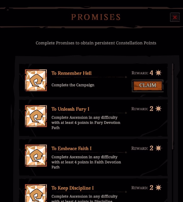Ascension Promises reward screen